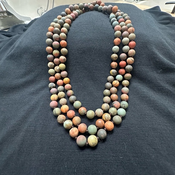 Jewelry - NWOT 60" 8mm Picasso Jasper Necklace, Earthy Natural Stone Brown/Blue/Red/Cream
